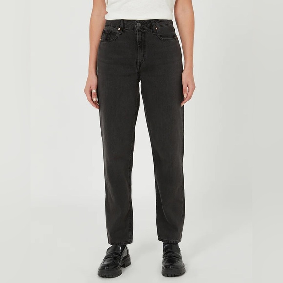 Outland Denim Abigail High Rise Girlfriend Organic Cotton Jeans Aged Black Sz 26 - Picture 1 of 16